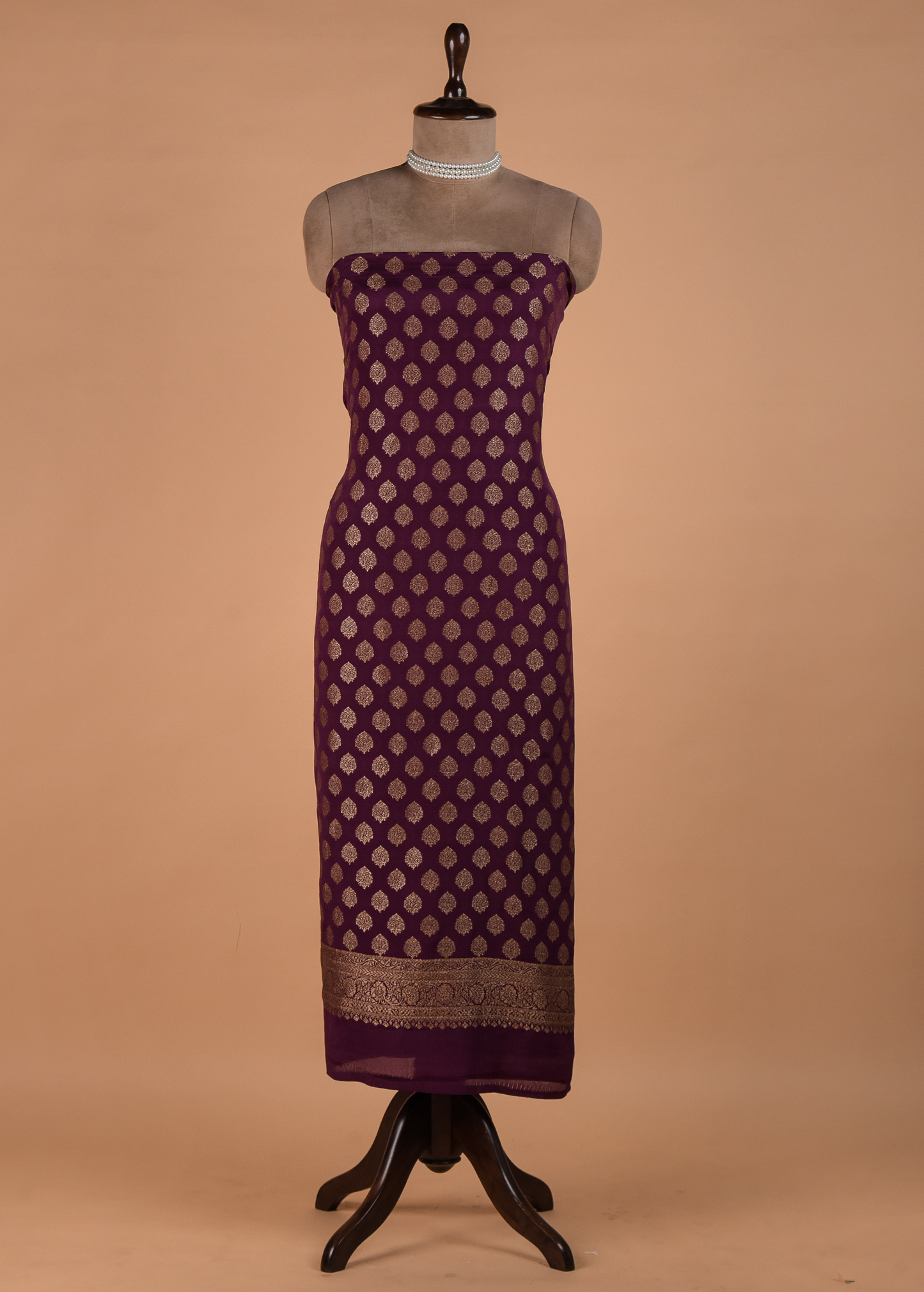 Wine Crepe Silk Dress Material - Image 3 | Greenways Delhi