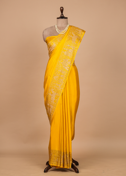 Yellow Crepe Banarasi Saree