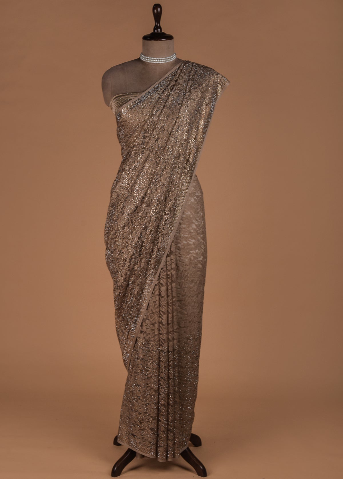 Gold Chantily Lace Embroidered Saree