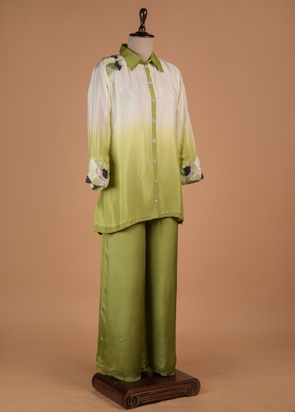 Green Crepe Silk Coord Set