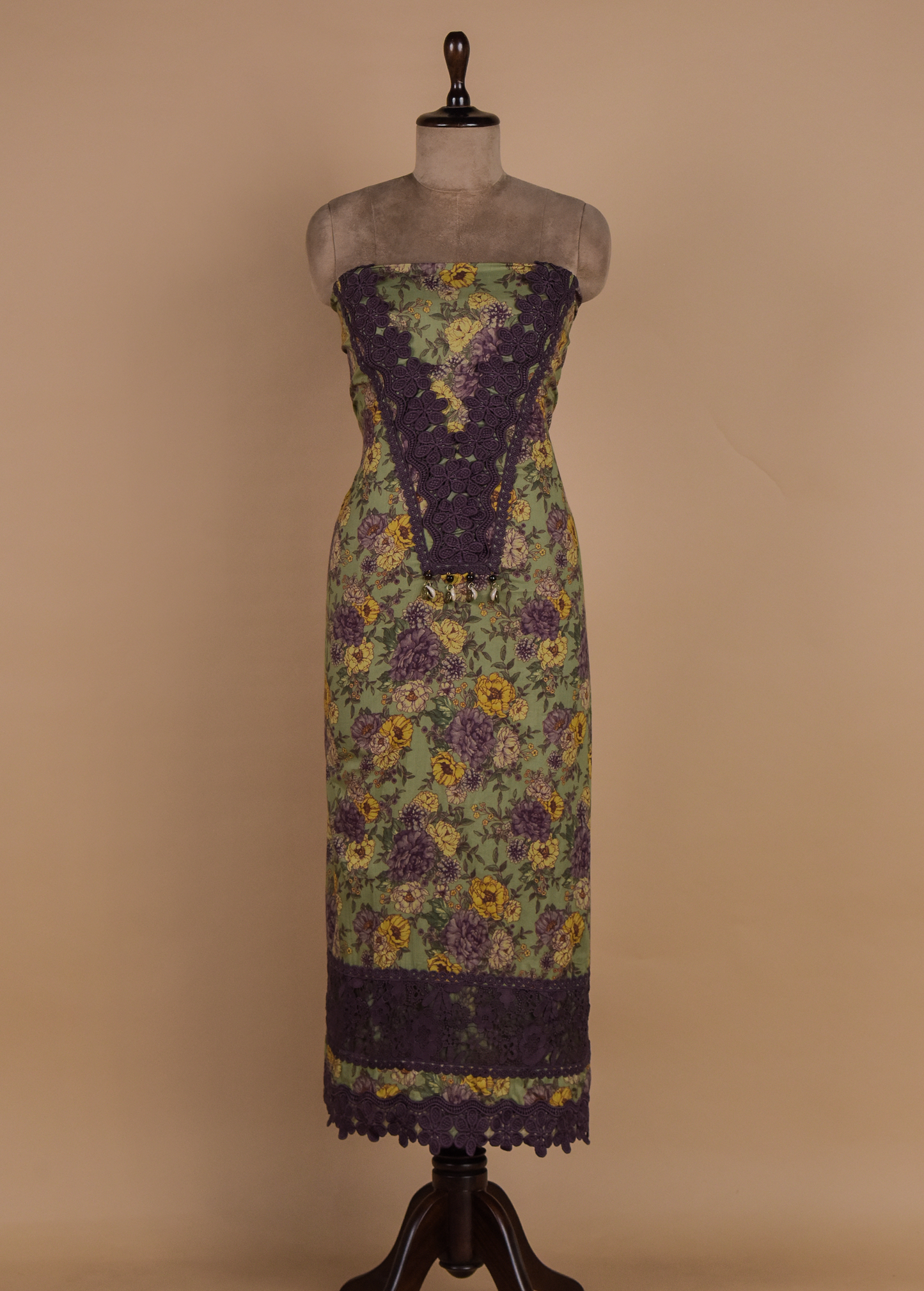 Green Chanderi Dress Material