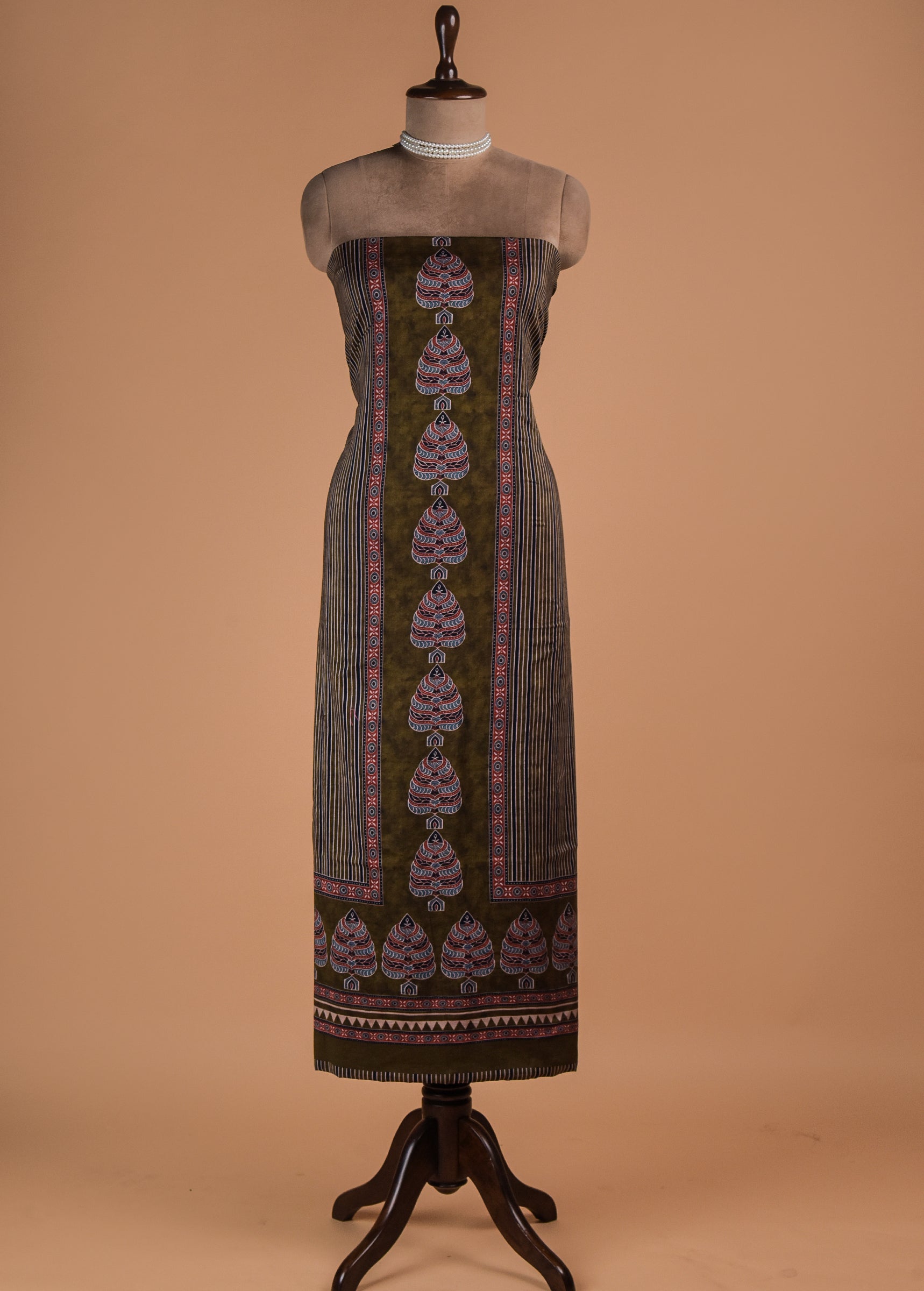 Green Chanderi Cotton Dress Material