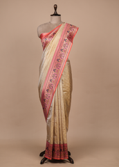 Cream Art Silk Banarasi Saree