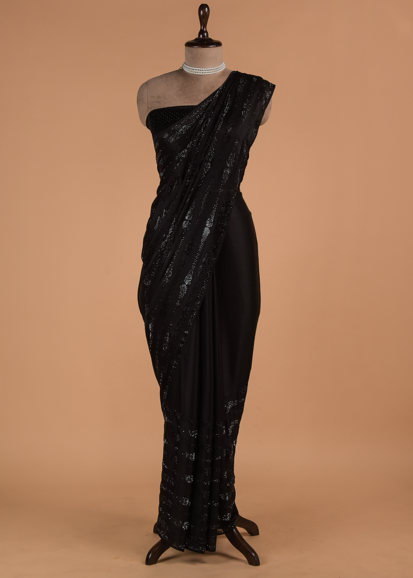 Black Chinon Crepe Embroidered Saree