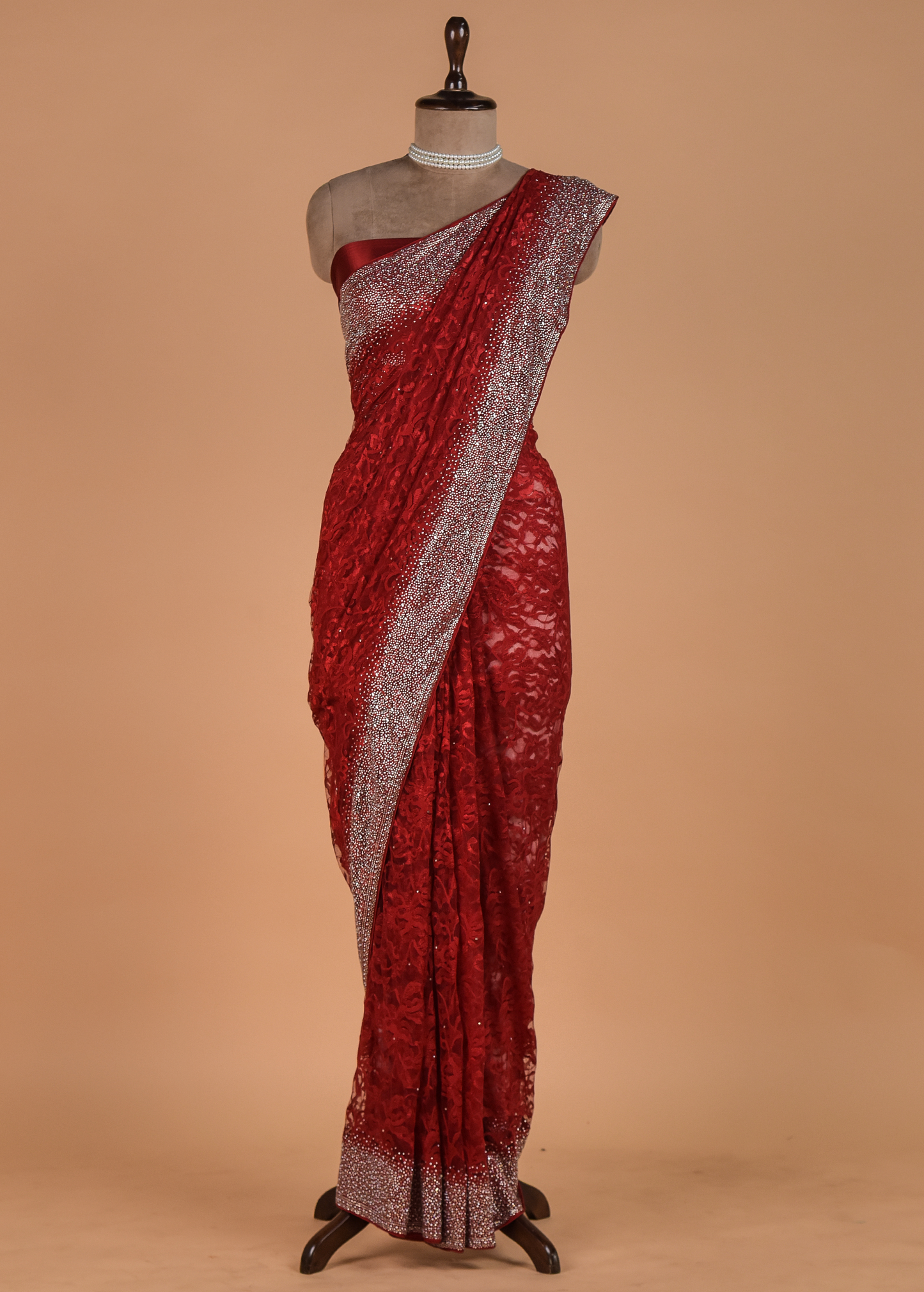 Red Chantily Lace Embroidered Saree