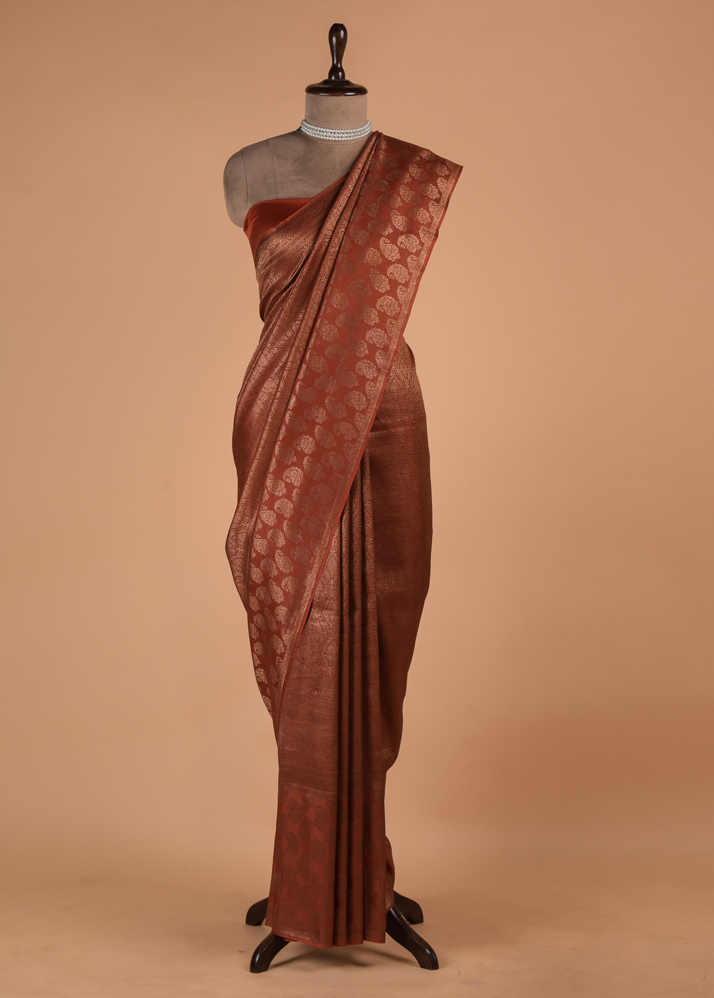 Rust Crepe Banarasi Saree