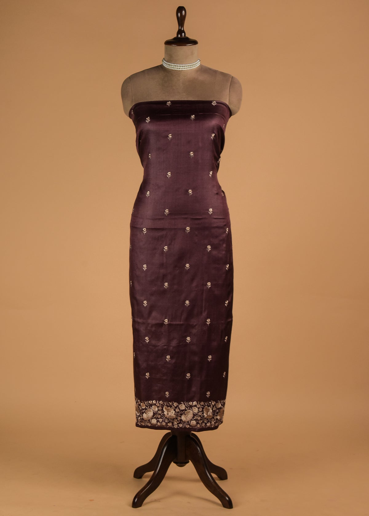 Wine Tussar Dress Material