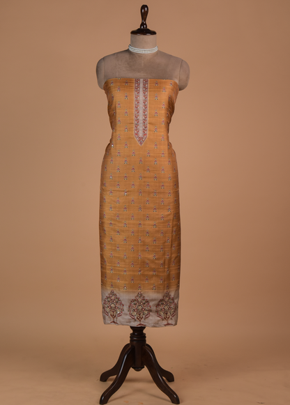 Yellow Cotton Tussar Dress Material