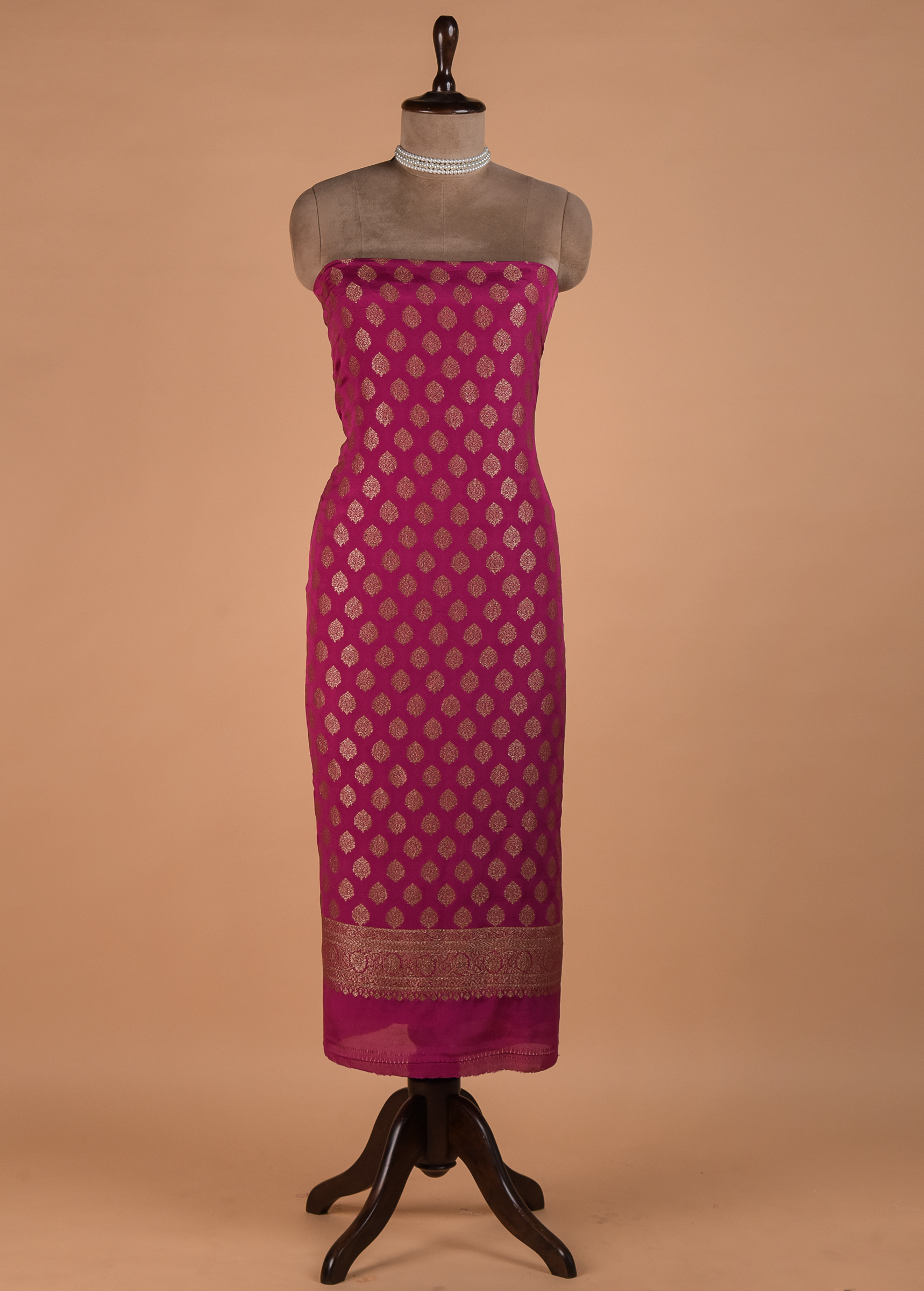 Pink Crepe Silk Dress Material - Image 3 | Greenways Delhi