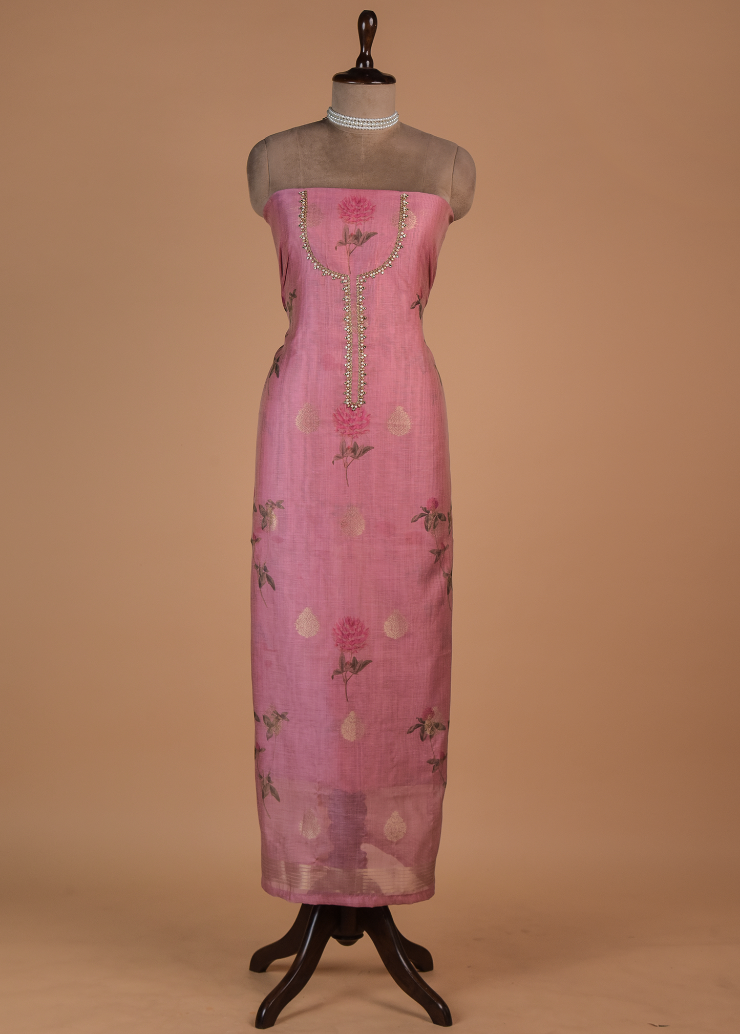 Pink Chanderi Cotton Dress Material