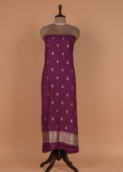 Wine Munga Tussar Silk Dress Material