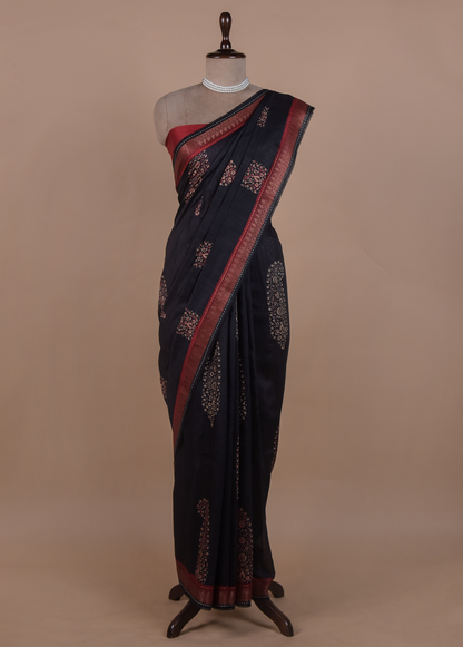 Black Tussar Embroidered Saree