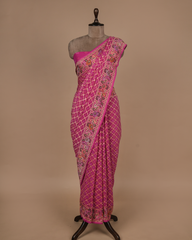 Pink Georgette Bandhani Saree