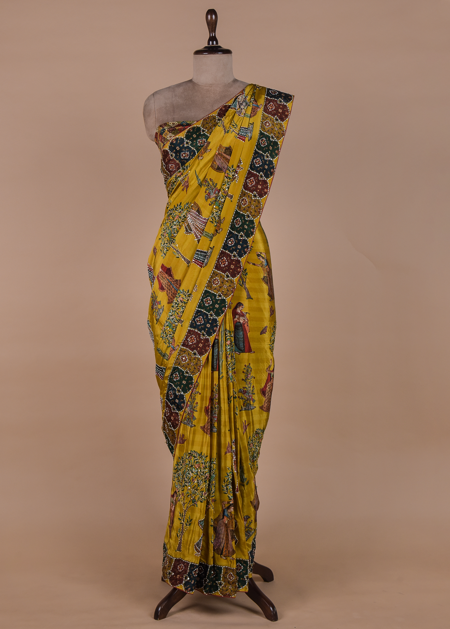 Yellow Crepe Embroidered Saree