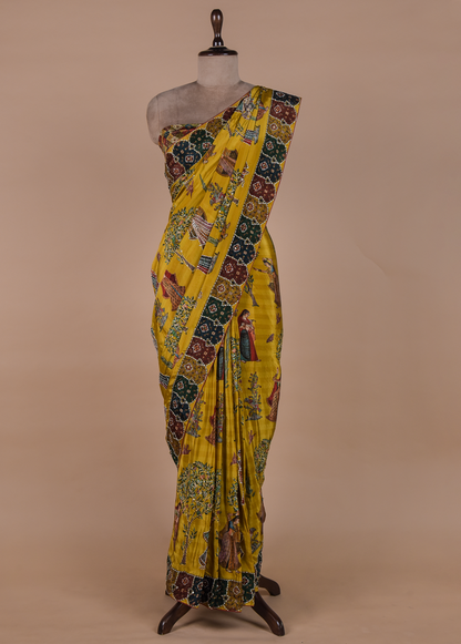Yellow Crepe Embroidered Saree