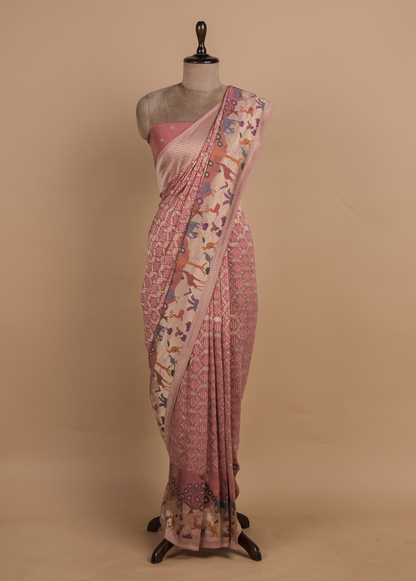 Pink Georgette Bandhani Saree