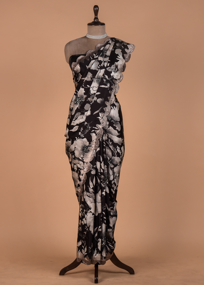 Black Satin Banarasi Saree