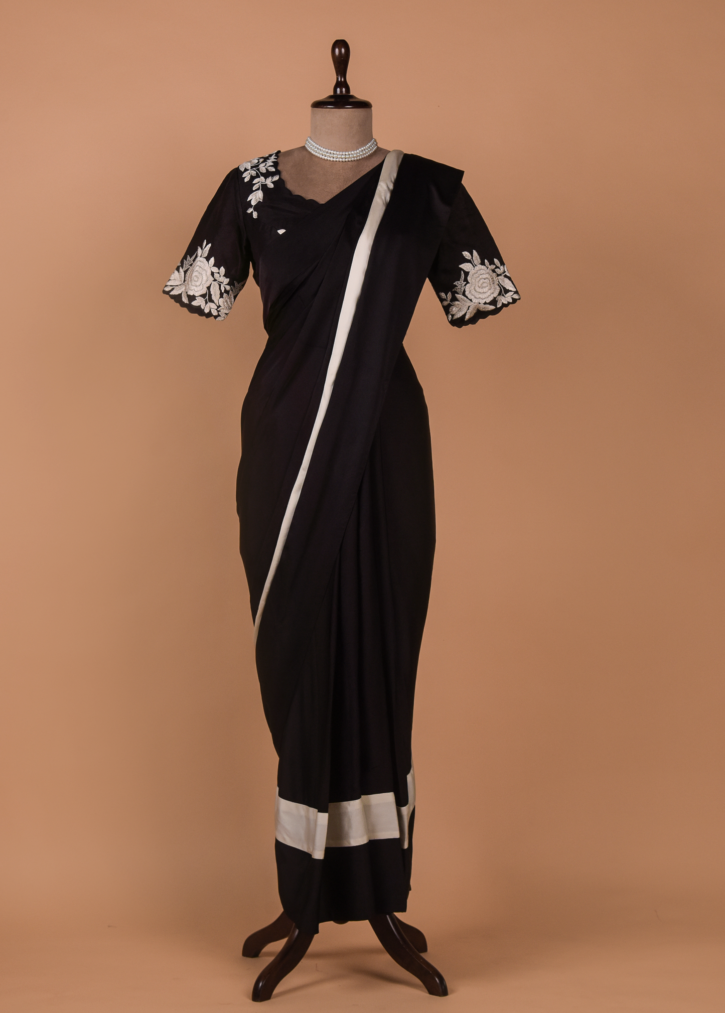 Black Crepe Embroidered Saree