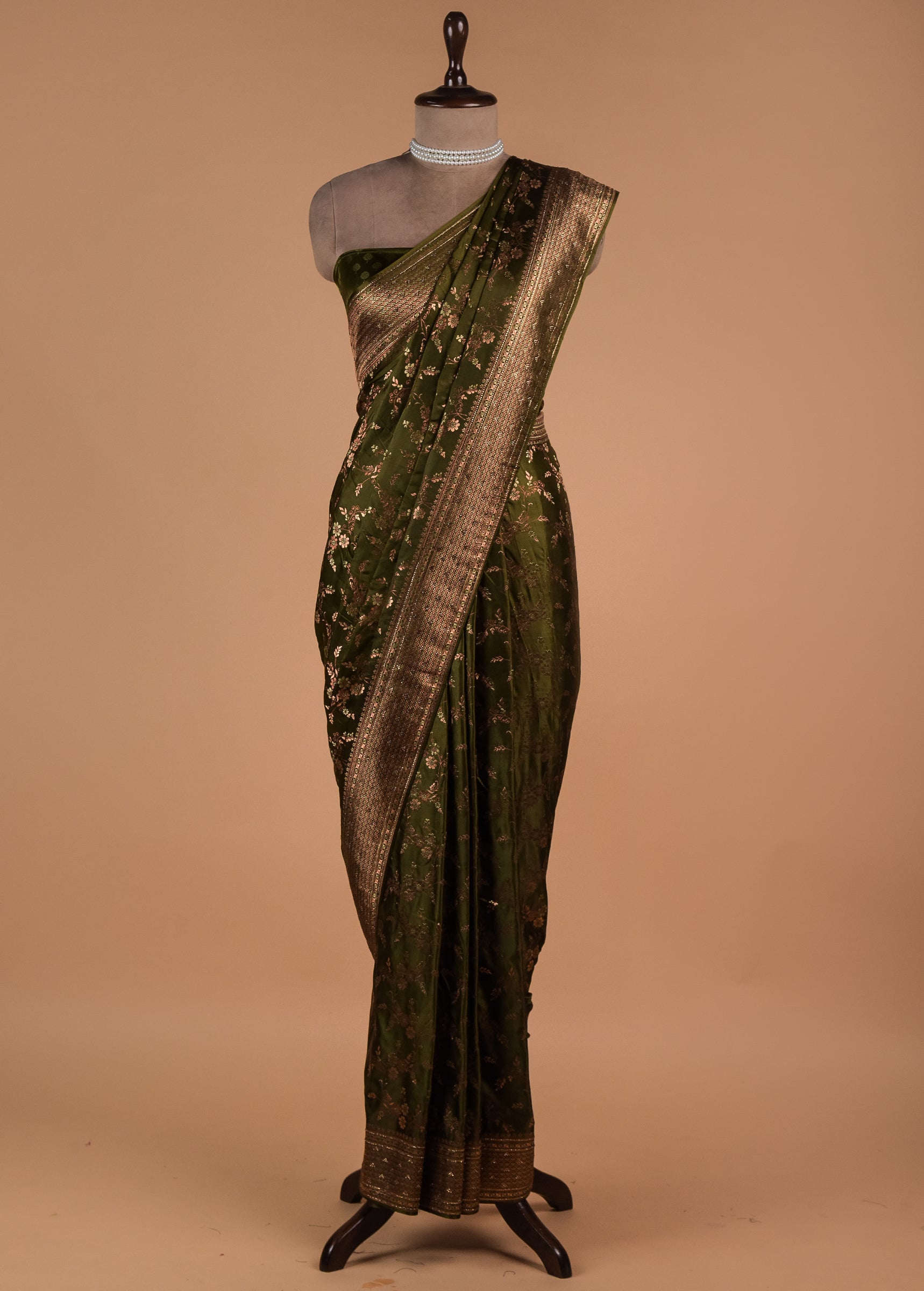 Mehendi Green Moroccan Silk Banarasi Saree