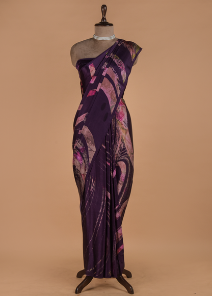 Purple Printed Silk Saree - Image 3 | Greenways Delhi