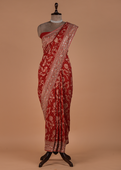 Red Georgette Banarasi Saree