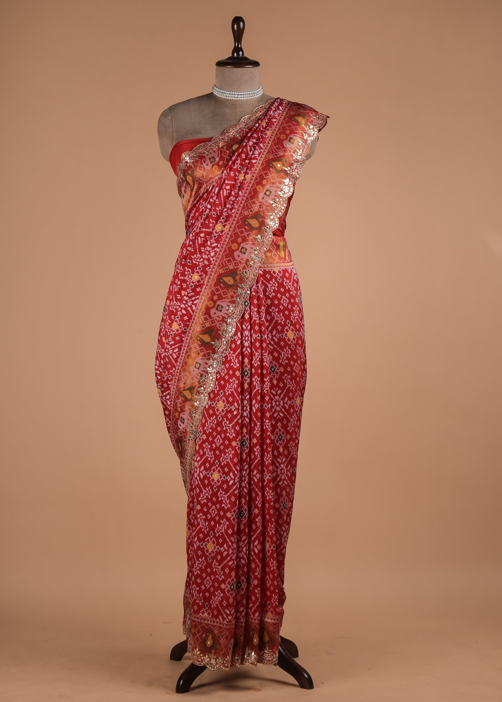 Red Moroccan Silk Embroidered Saree