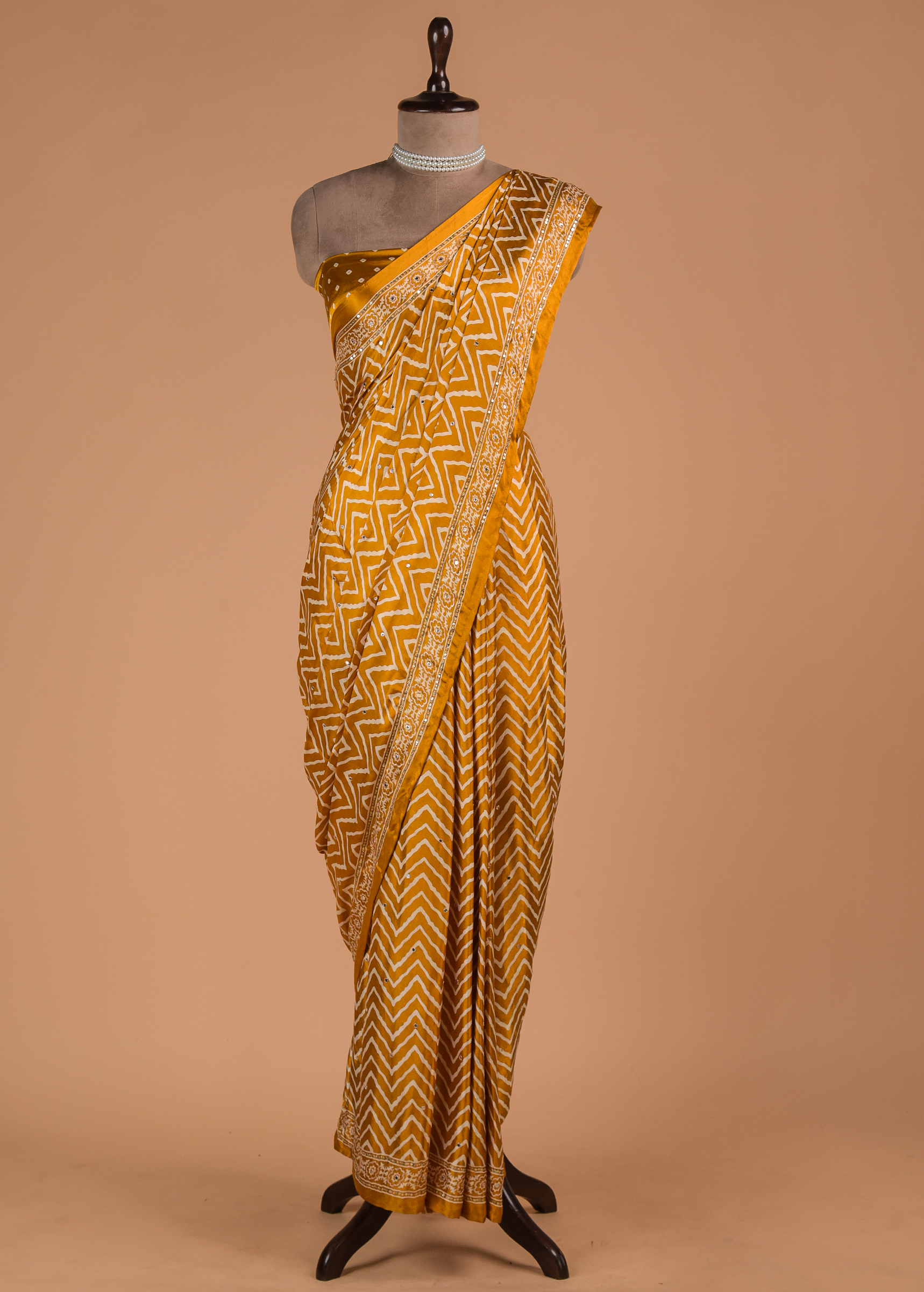 Yellow Banarasi Printed Crepe Silk Saree | Greenways