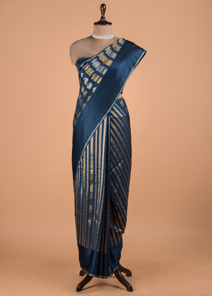 Blue Crepe Kanjeevaram Saree