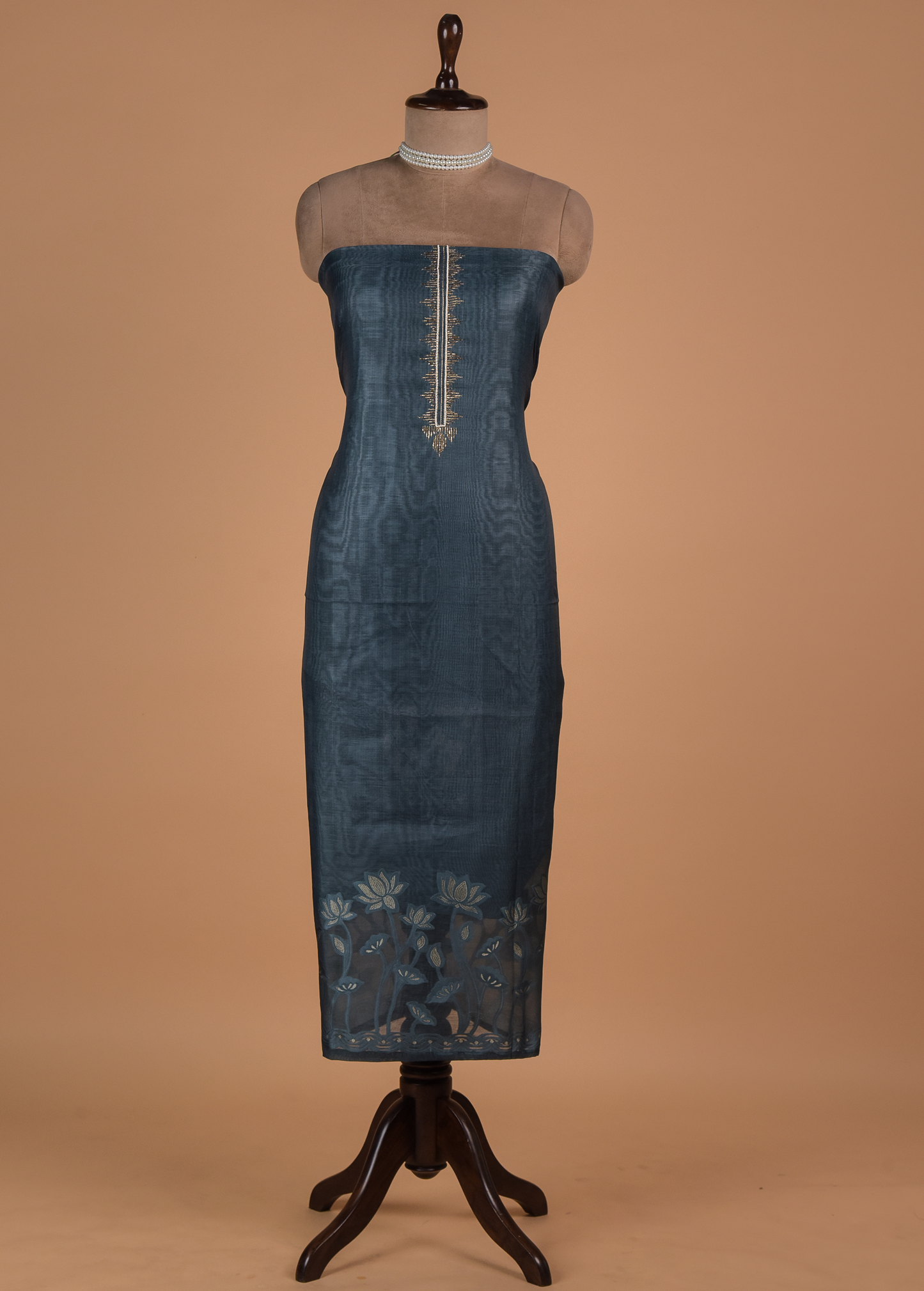 Blue Chanderi Cotton Dress Material