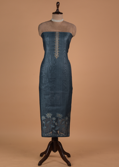 Blue Chanderi Cotton Dress Material