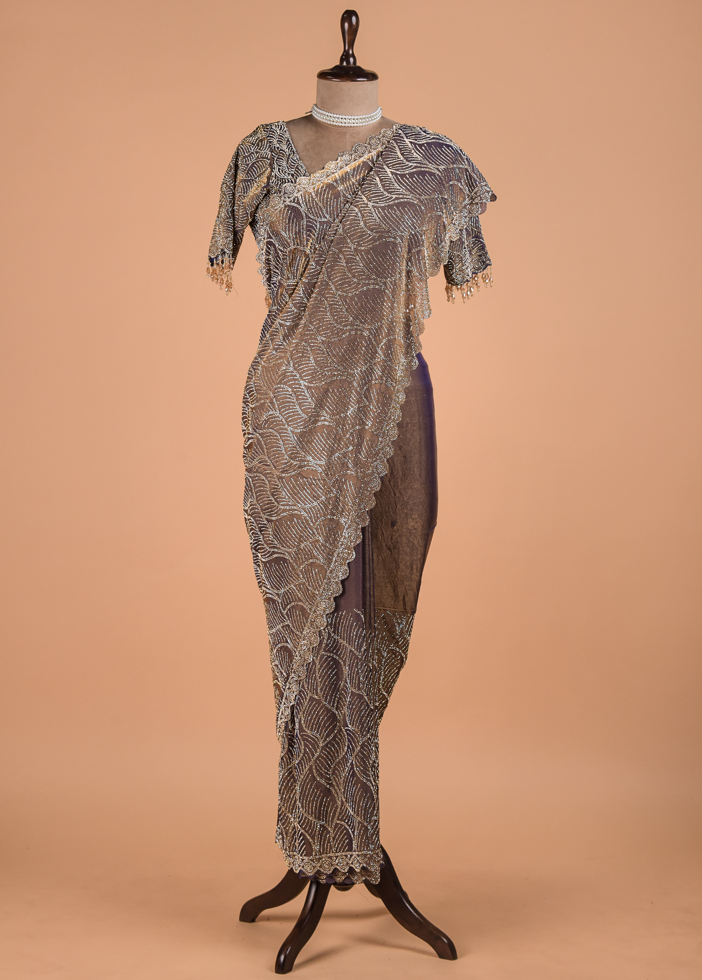 Metallic Silver Shimmer Georgette Embroidered Saree