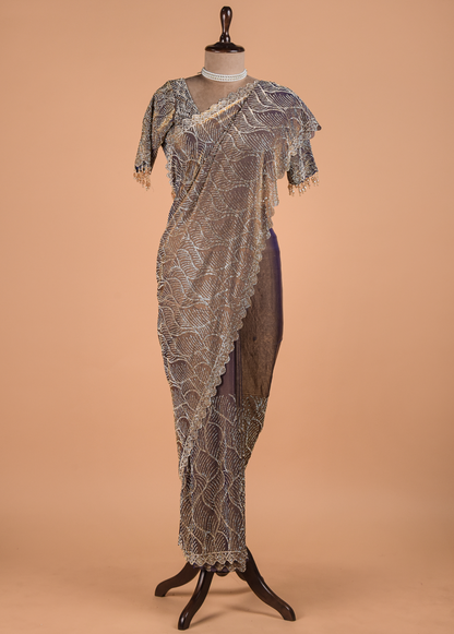 Metallic Silver Shimmer Georgette Embroidered Saree