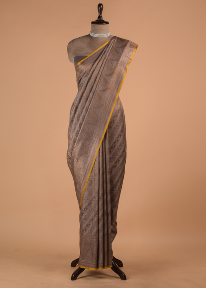 Silver Crepe Banarasi Saree