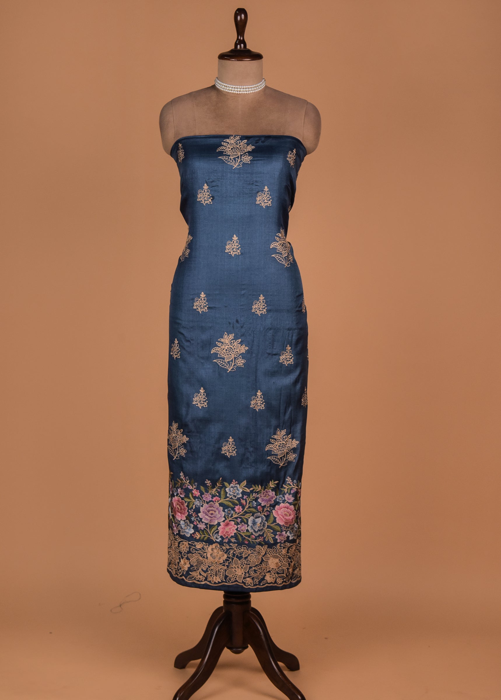 Blue Tussar Dress Material