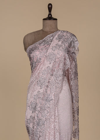 Old Rose Chantily Lace Embroidered Saree