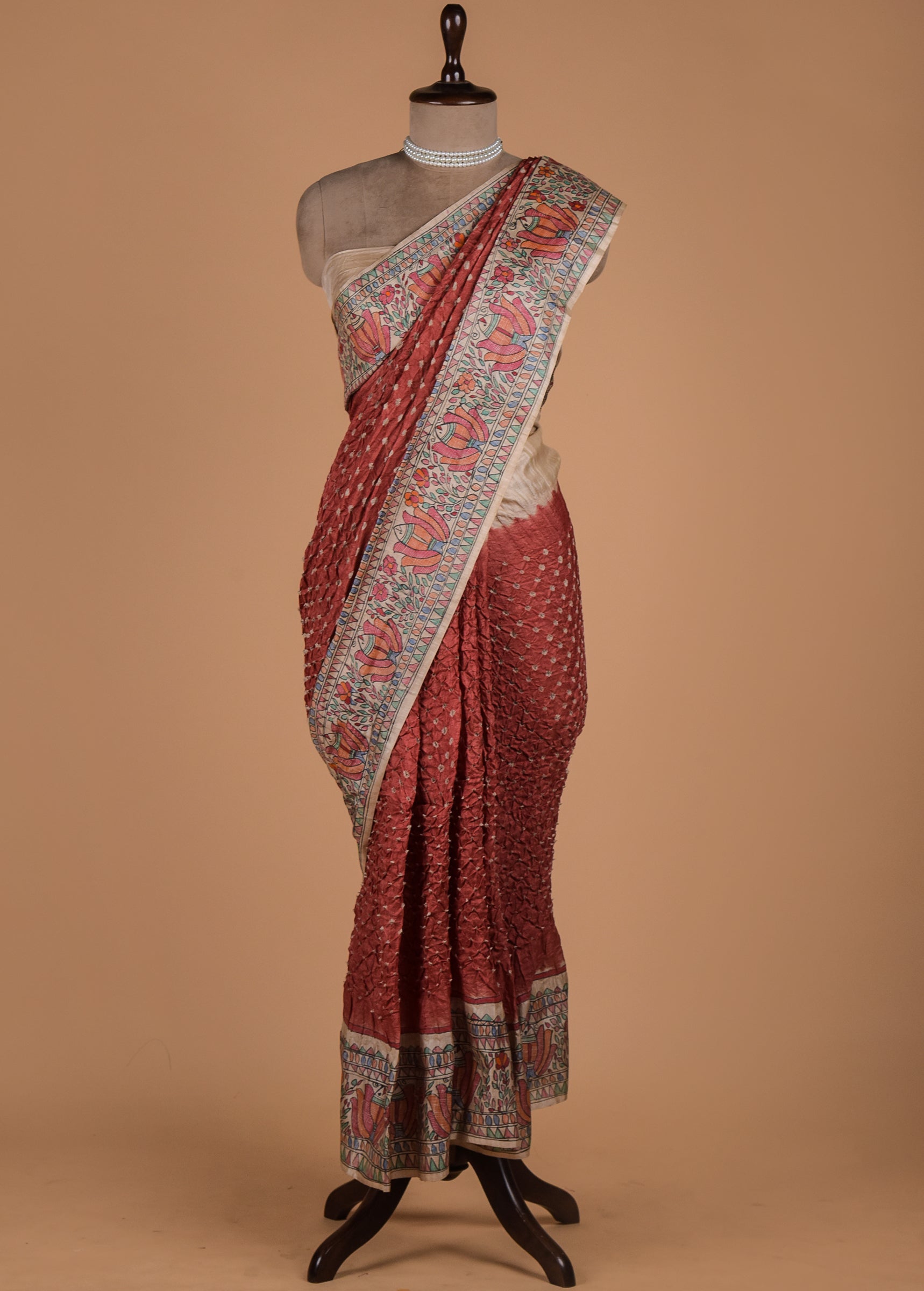 Orange Tussar Printed Saree