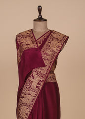 Wine Crepe Banarasi Saree