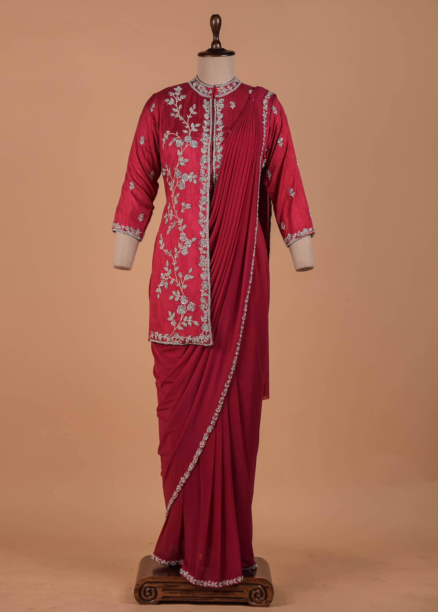 Red Georgette Readymade Saree