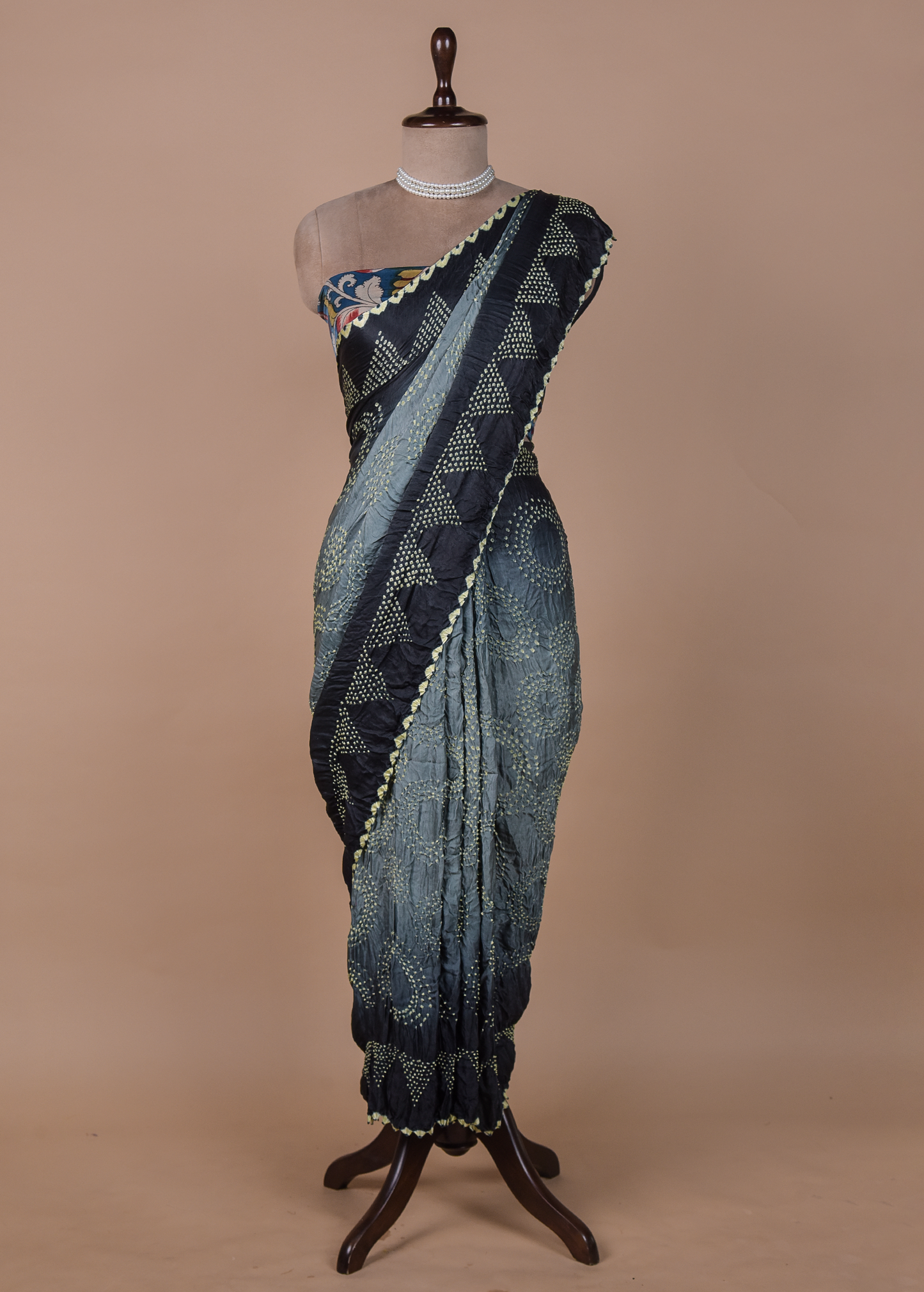 Grey Tussar Bandhani Saree