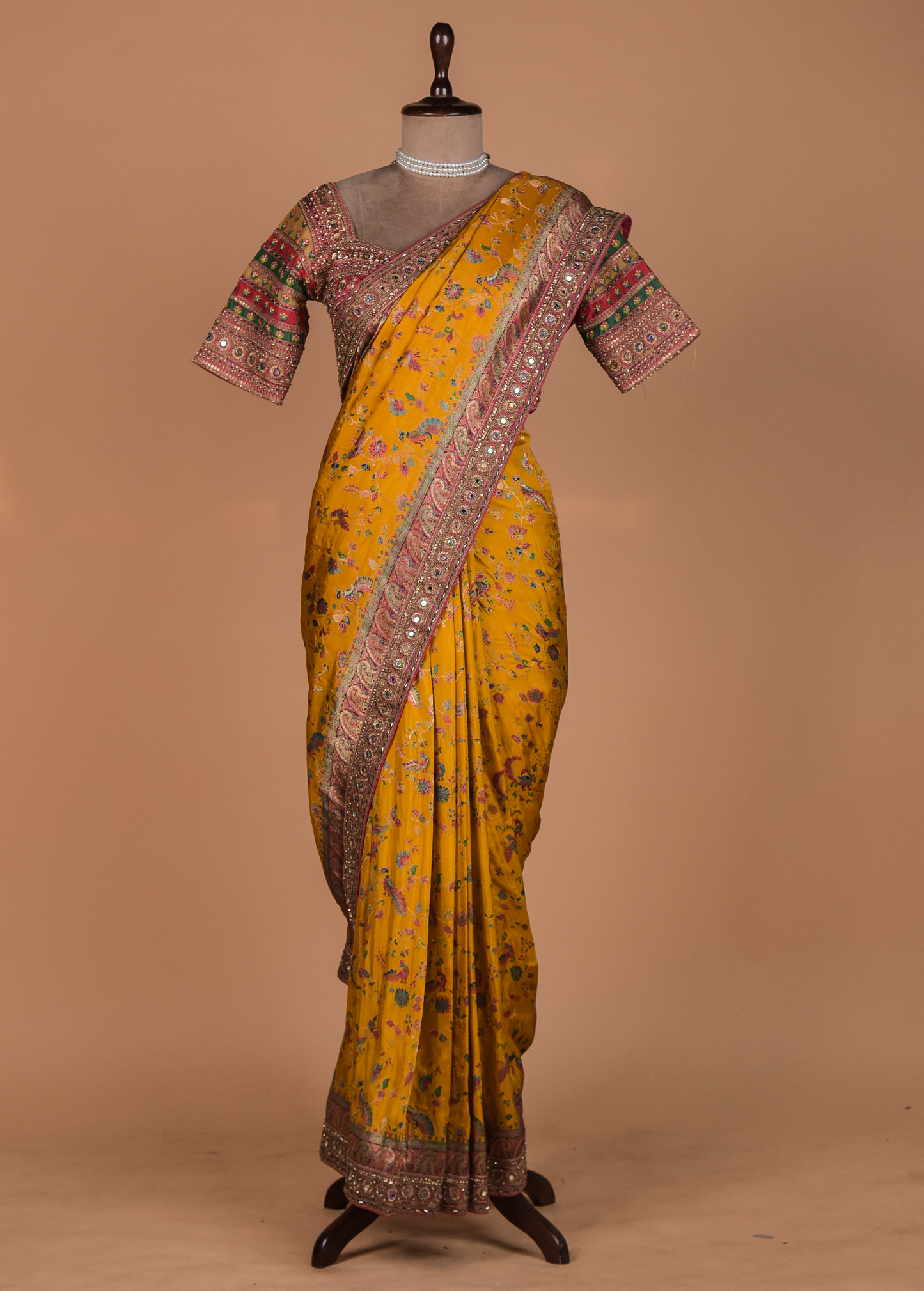 Yellow Moroccan Silk Embroidered Saree