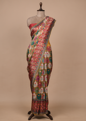 Multicoloured Satin Embroidered Saree