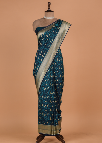 Blue Moroccan Silk Embroidered Saree