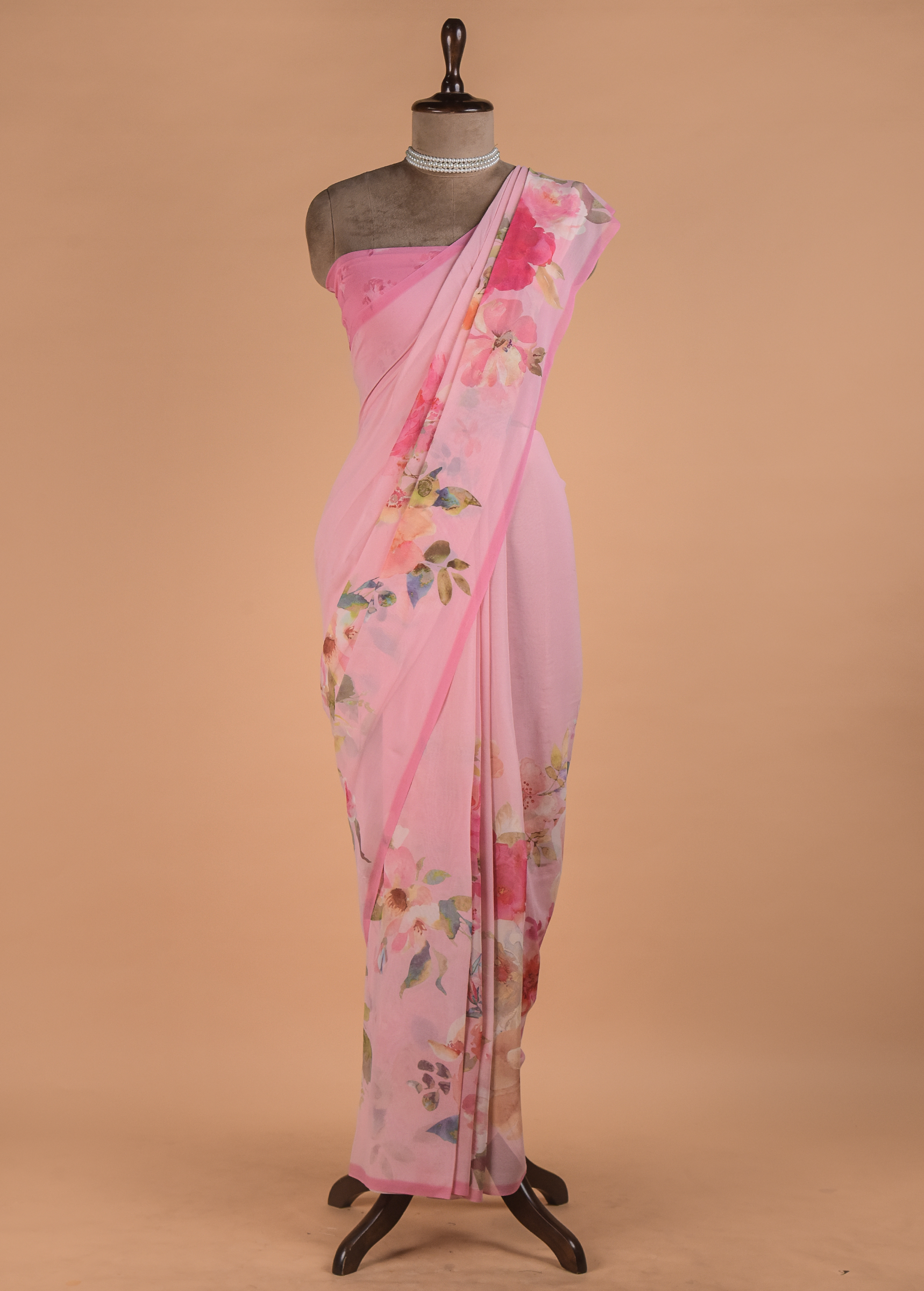 Pink Printed Georgette Saree - Image 3 | Greenways Delhi