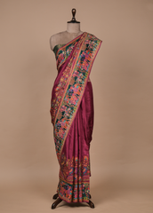 Pink Crepe Silk Embroidered Saree