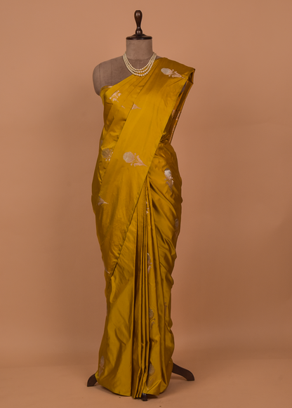 Yellow Mushroo Silk Banarasi Saree