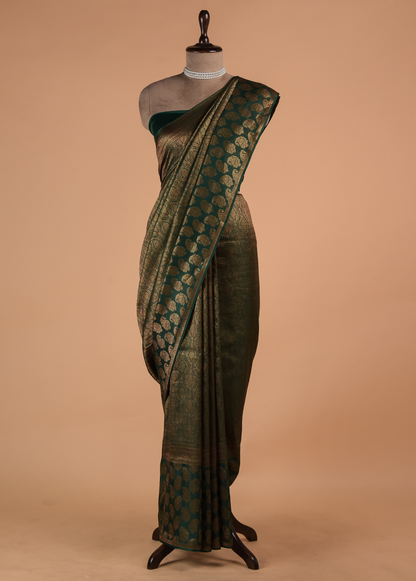 Green Crepe Banarasi Saree