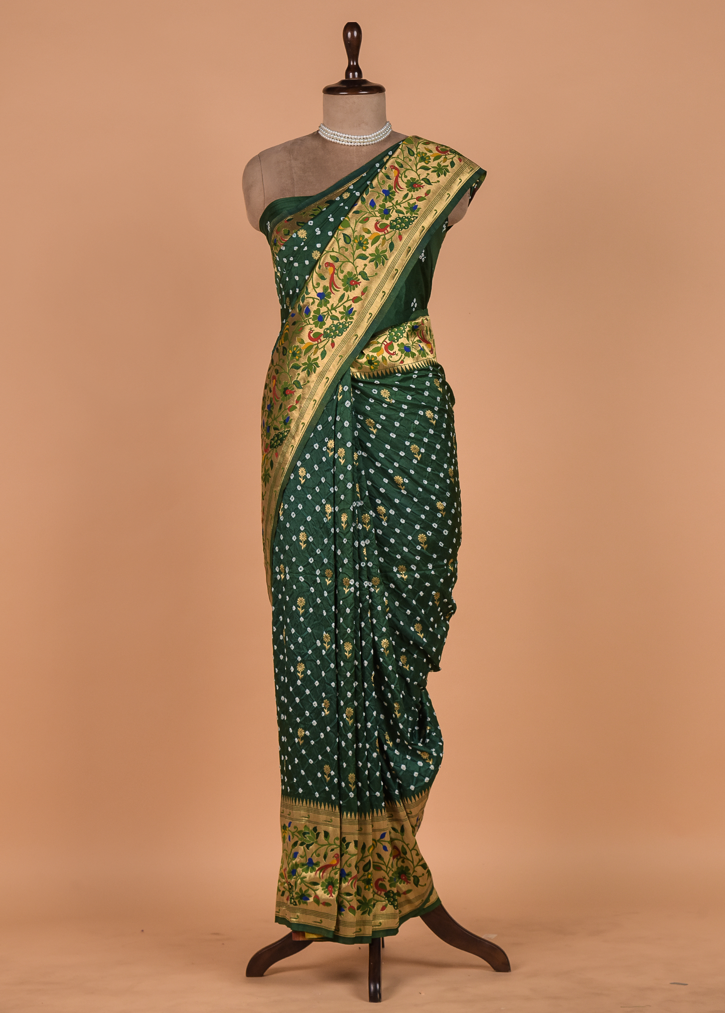 Green Gajji Silk Bandhani Saree