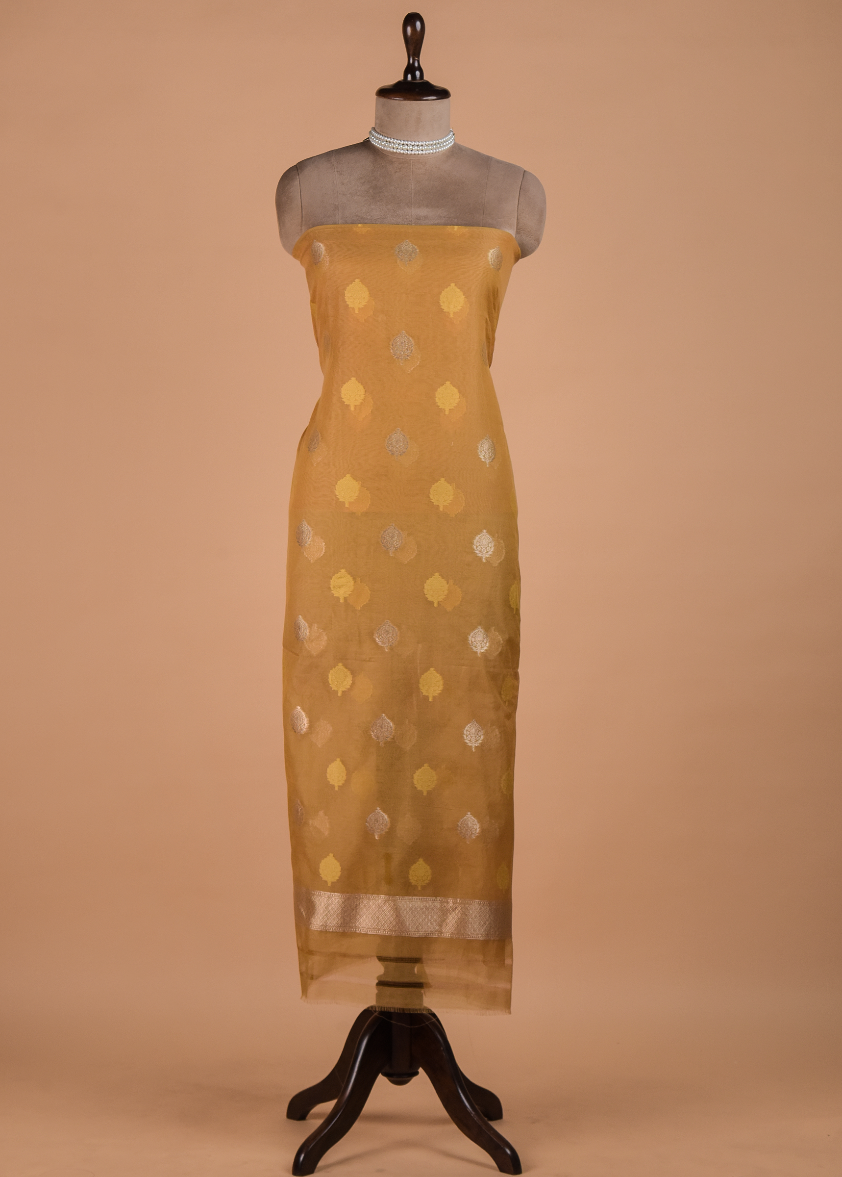 Mustard Organza Dress Material - Image 3 | Greenways Delhi