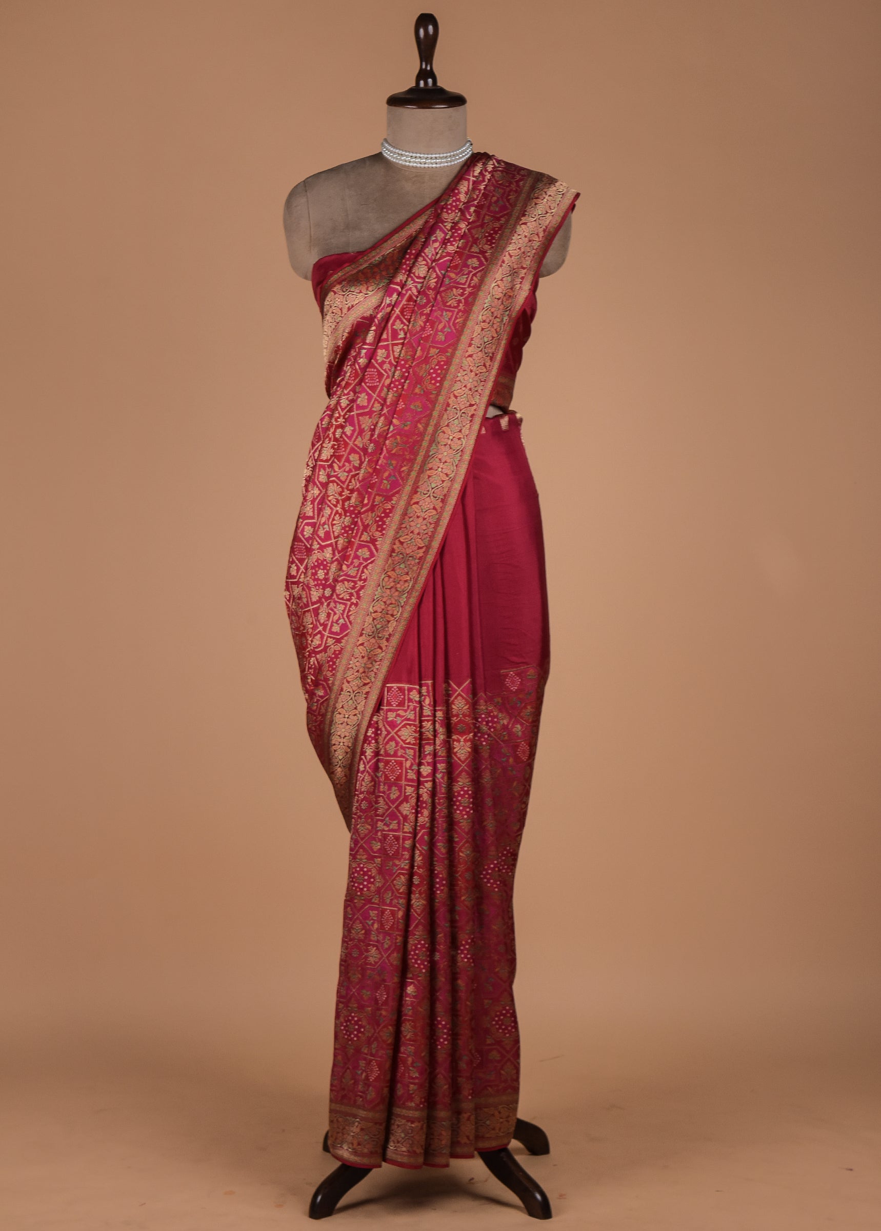 Red Moroccan Silk Banarasi Saree