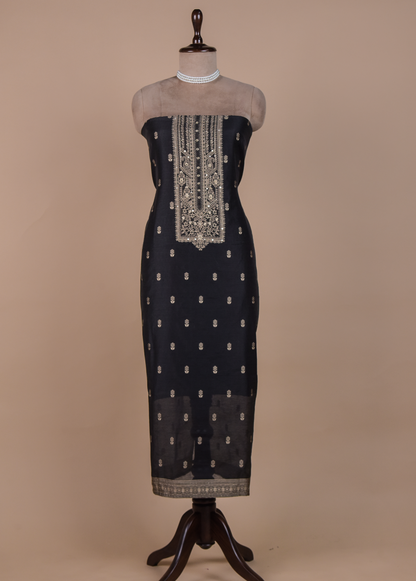 Black Cotton Tussar Dress Material